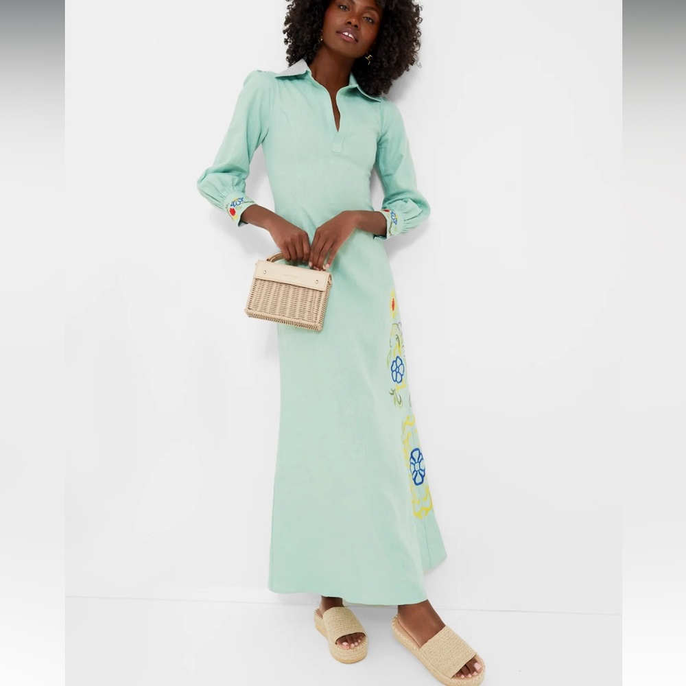 Tuckernuck Fanm Mon Sage Leaf Fatma Maxi Dress Sz M linen